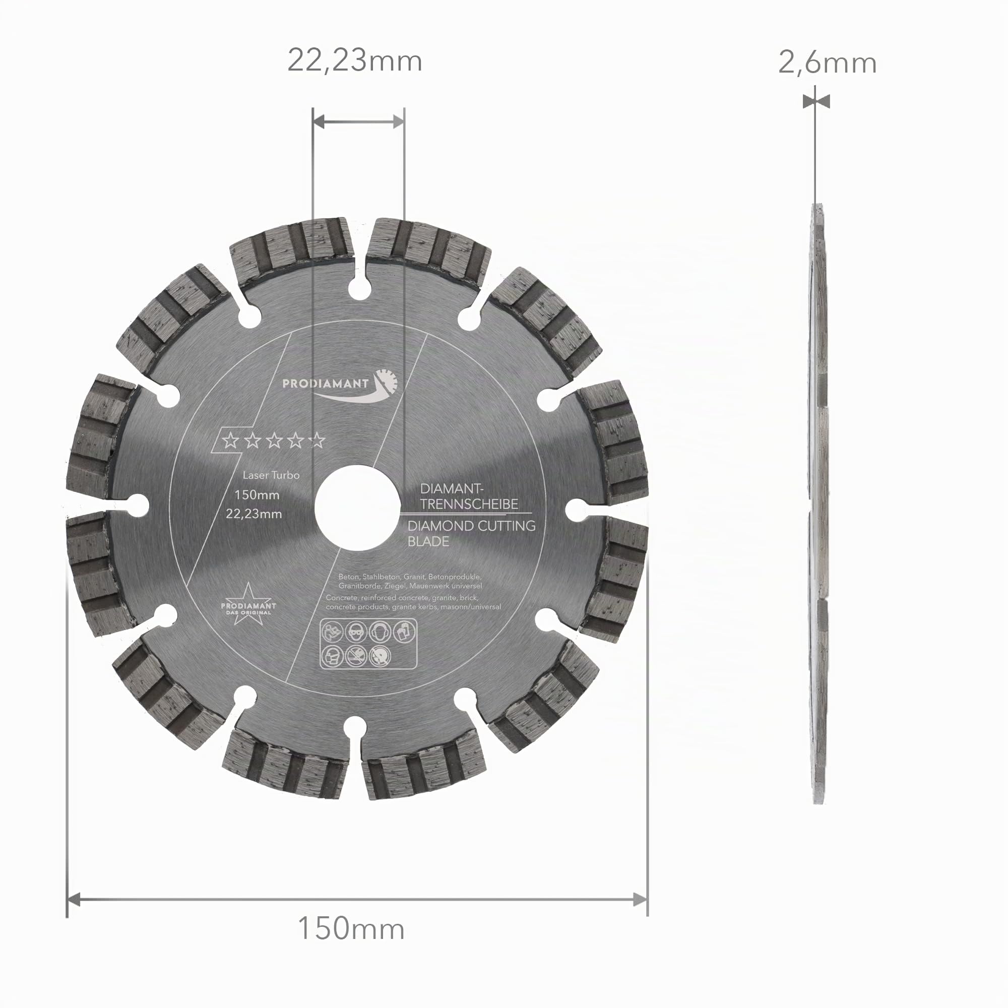 PRODIAMANT Disco diamantato premium Calcestruzzo Granito 150 mm x 22,2 mm Disco diamantato 2x 150mm
