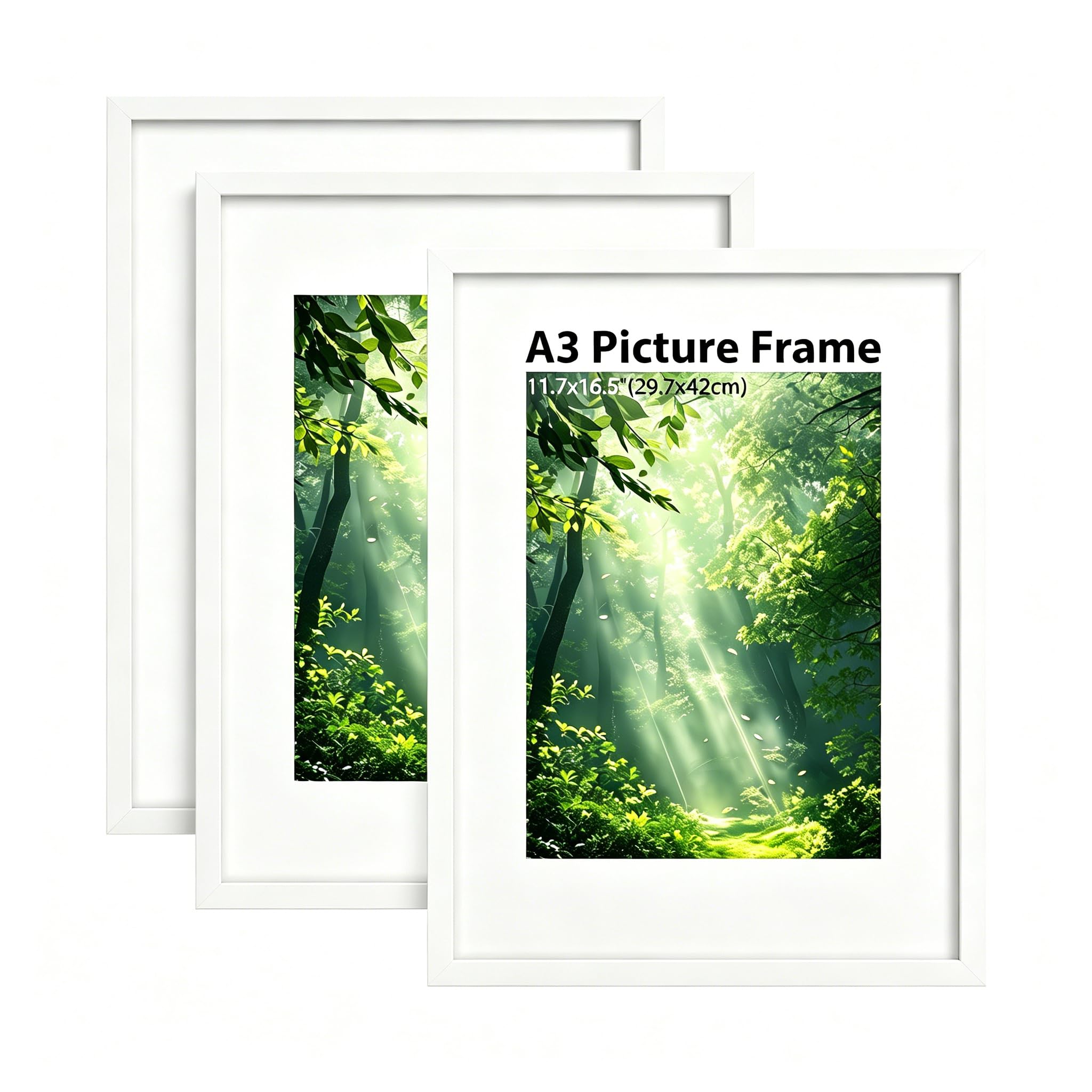ZORVENIX 3 Pack A3 Picture Frames, 29.7 x42cm Versatile Wooden A3 Frame with Acrylic and Mount, A3 Photo Frame Wall Mounting, White