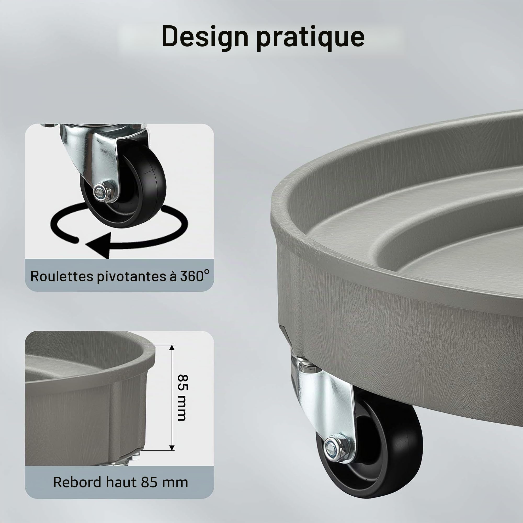 Wiltec Chariot Porte fût – Ø 60 cm – Capacité de Charge Max. 400 kg – en PP – sur roulettes pivotantes – Rouleur Transport de futs Porte-barils