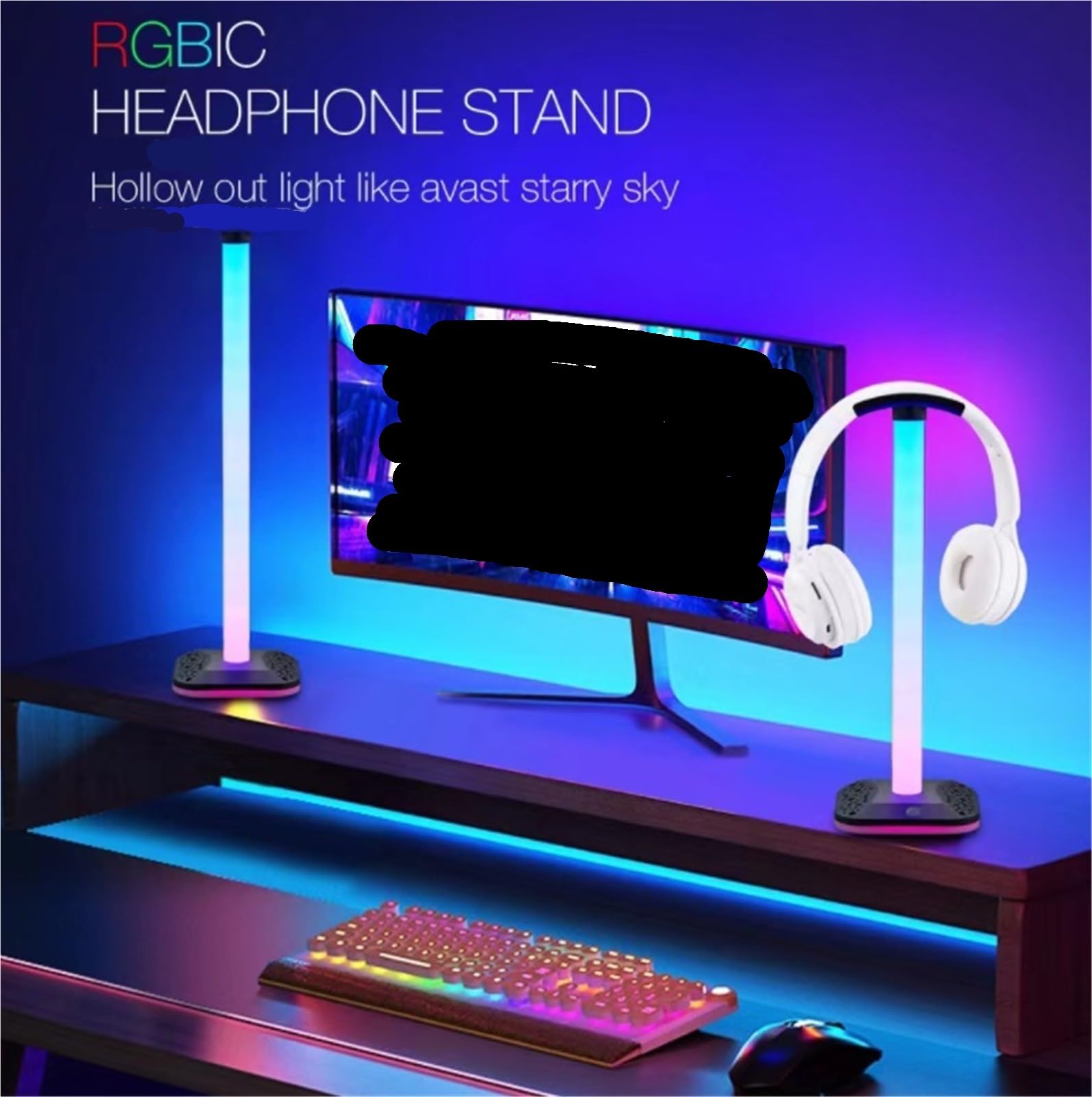 Support pour Casque Support De Casque RGB, Support De Casque De Bureau Stable for Le Bureau avec Lumières Repose Casque