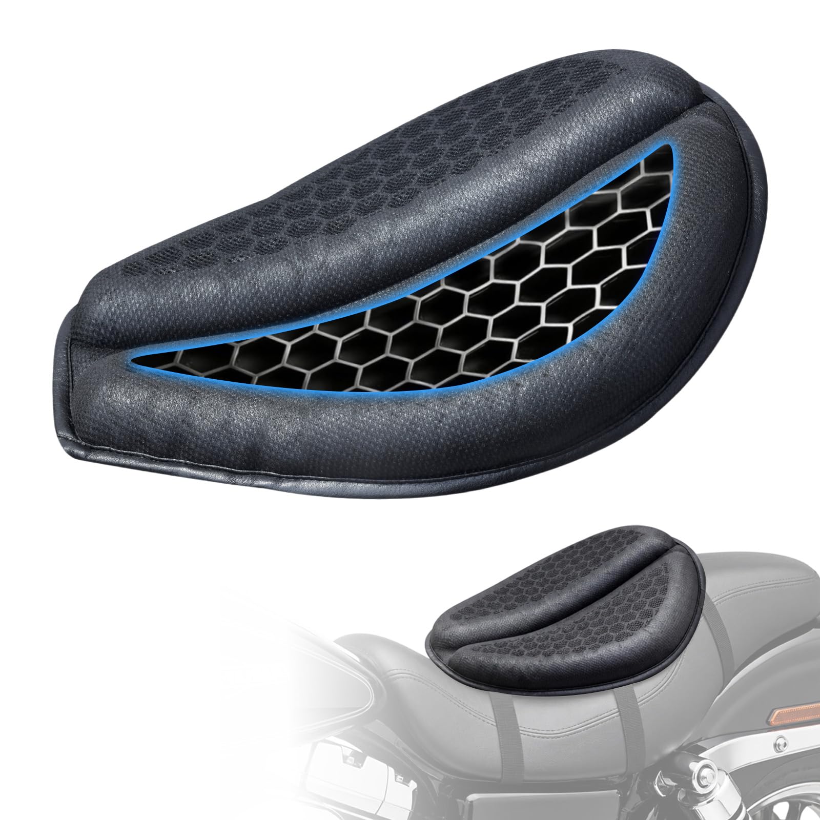 Faltbares Motorrad Gel Sitzkissen, Universelle Sitzbezug Struktur Atmungsaktive Stoßdämpfung reduziert Motorrad Gel Sitzpolster für Lange Fahrten