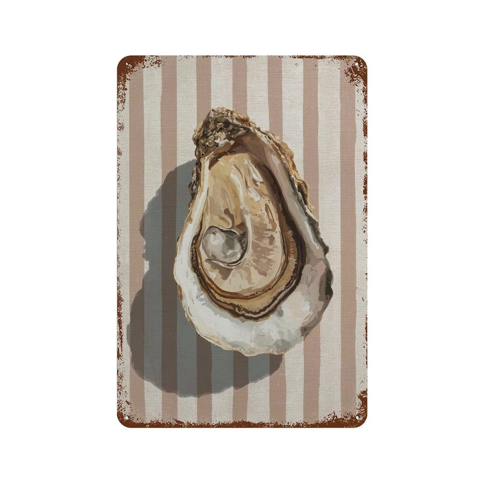 xiaoxiaoshen Oyster with Pearl Coastal Kitchen Nautical Shell Beach House Striped Seaside Wor Wall Decor Art Metal Tin Poster Modern Home Decor Art Home Bar Shop Decorations Vintage Sign 30x20cm