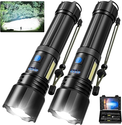 Linternas recargables de alto lúmenes, 99,000 LM linterna LED brillante alimentada, linternas recargables USB y luces flash de mano impermeables