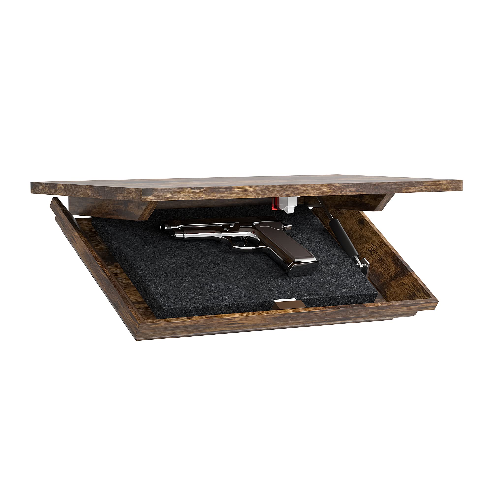 Compact Gun Shelf 24''L x 13''W x 4''D Firearm Storage with Trap Door,Firearm Storage with Automatic Induction Lock,Secure Hidden Compartment with Gun Storage Boxs