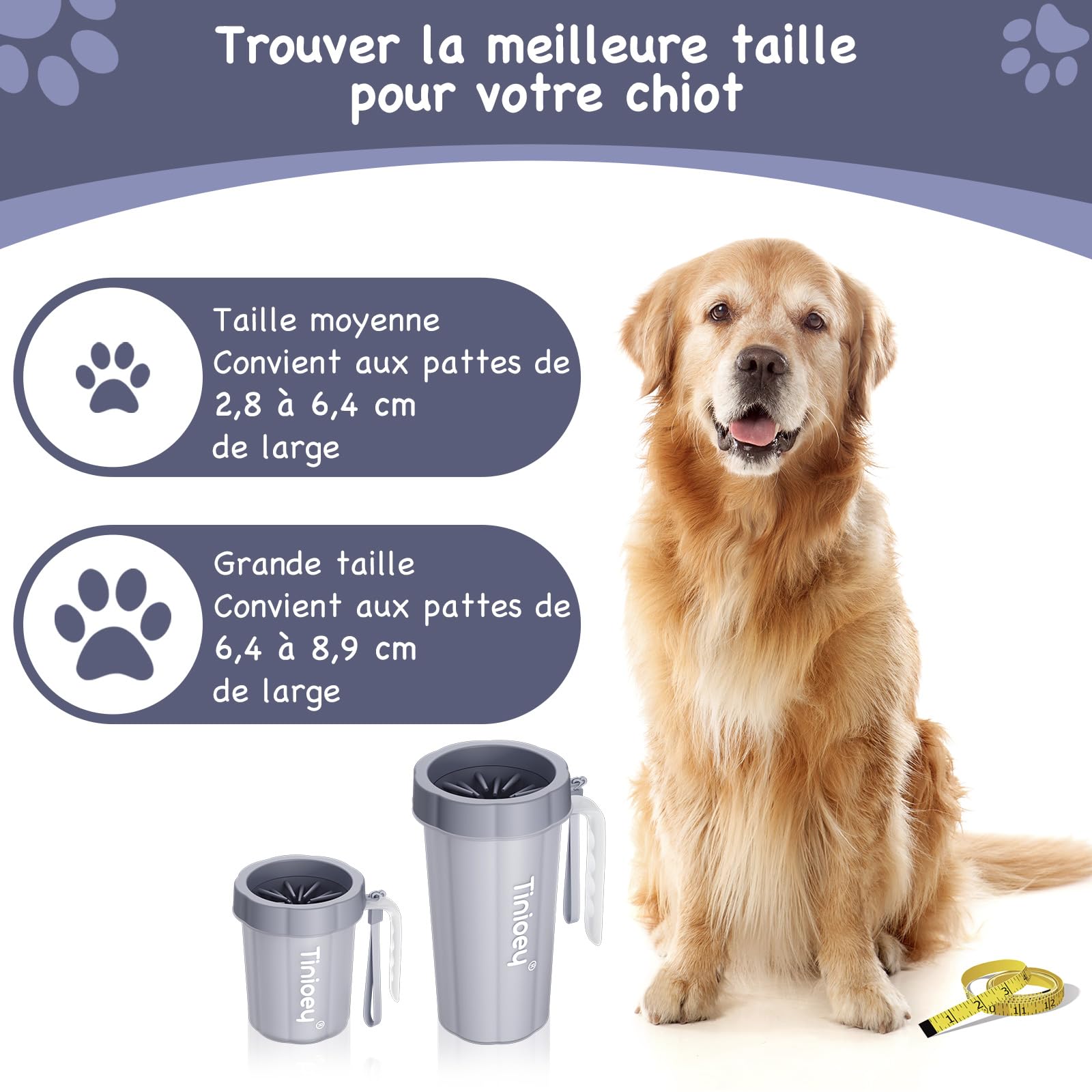 Nettoyeur Chien pour Race Moyenne et Petite, Lave Patte Boueuse avec Brosse et Serviettes Absorbantes (Gris)