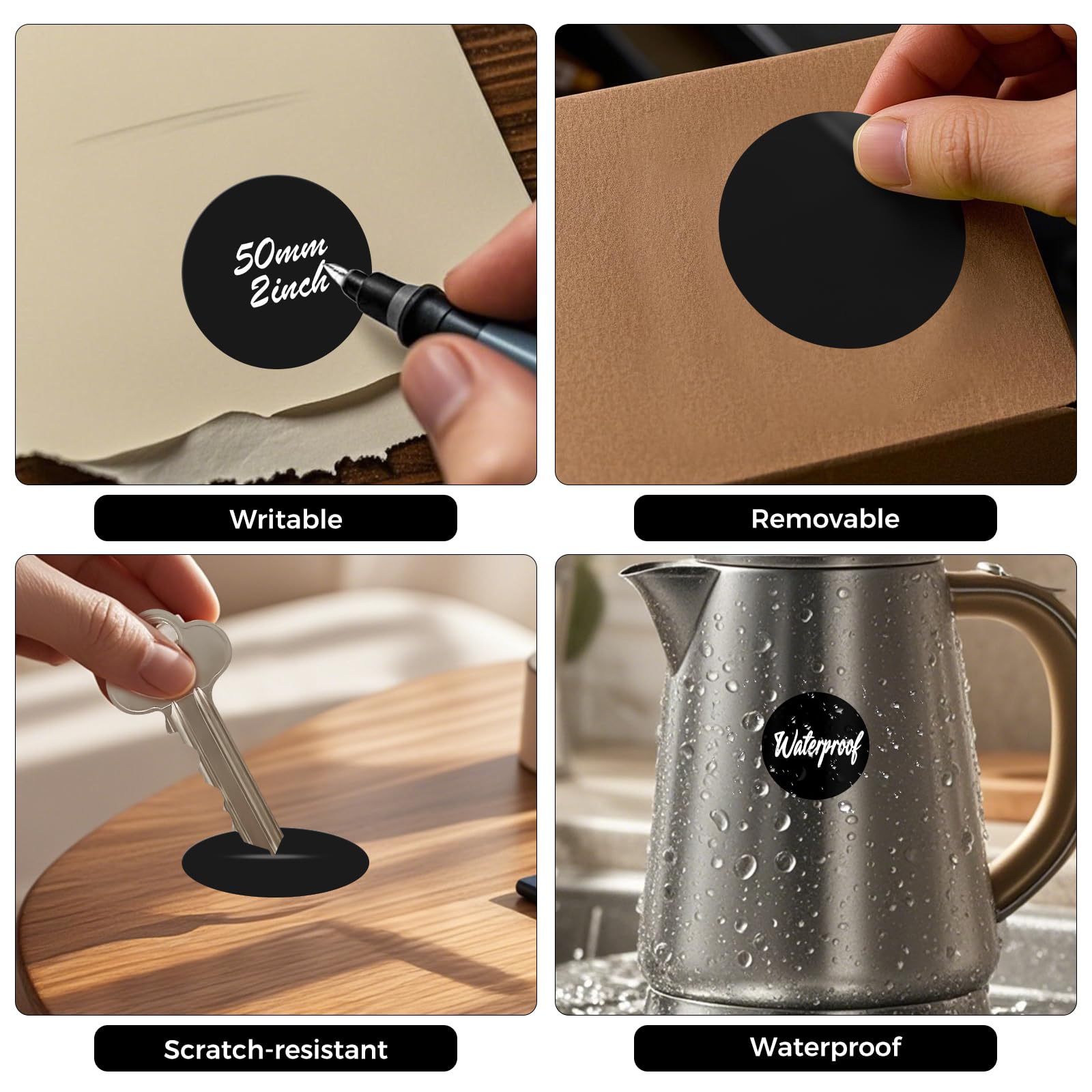 FINDAT 500PCS Black Round Labels 50mm Colour Coding Circle Stickers Vinyl Removable Waterproof Name Tags for Moving Box Gift Sealing Jar - Image 3