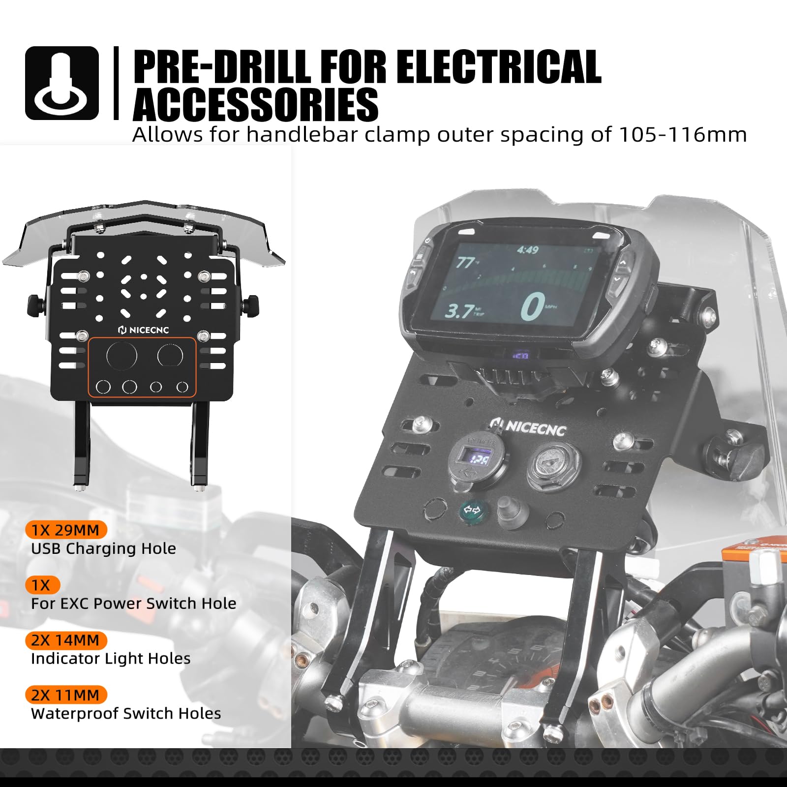 NICECNC Kit de carenado de Soporte GPS Negro Compatible with EXC/EXC-F/SX/SXF/XC125-530 2004-2024 Compatible with TC/FC/TX/FX 125-501 2014-2024, Ver Ajuste