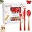 WDF 180 Pieces Red and Gold Plastic Silverware - Disposable Christmas Utensils Include 60 Forks, 60 Knives and 60 Spoons - Heavy Duty Red Plastic Cutlery - for Christmas/Party