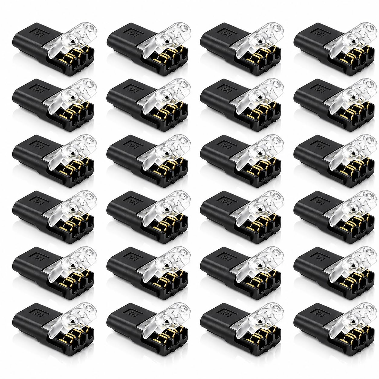 24PCS Low Voltage Wire Connector, 3-Pin 2-Way Plug-In Electric Wire Connectors for 20–24 AWG, Quick Connect No-Strip Speaker Wire Connectors, Reusable T Tap Wire Connector for LED