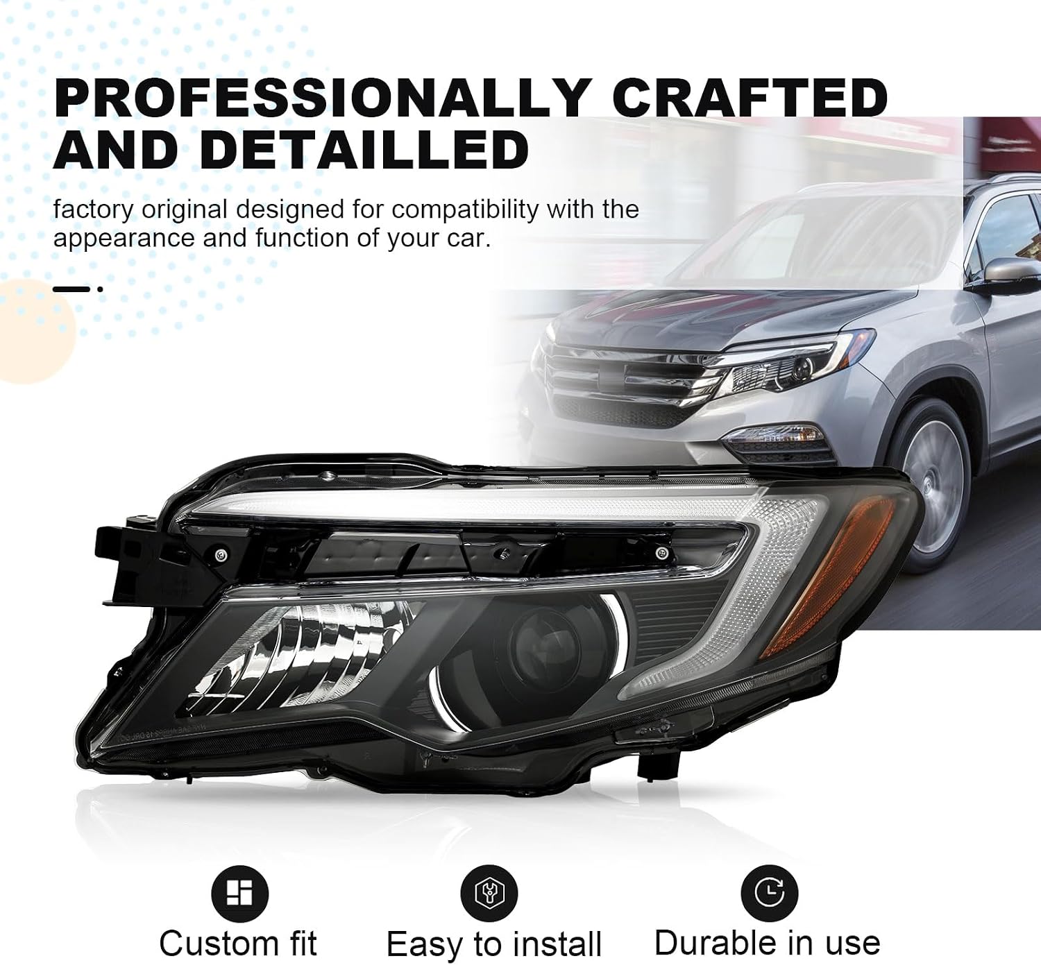 PENSUN Headlight Assembly Set Fit For Honda Pilot LX 2016-2018/Ridgeline 2017-2020 Headlamps Driver & Passenger Side HO2502165 HO2503165 Headlight Assemblies W/O Bulbs