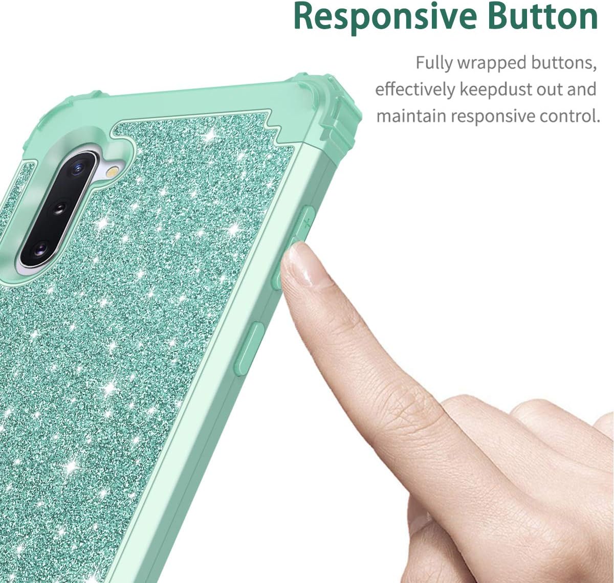 LONTECT Compatible Galaxy Note 10 Case Luxury Glitter Sparkle Bling Heavy Duty Hybrid Sturdy High Impact Shockproof Protective Cover Case for Samsung Galaxy Note 10, Shiny Green