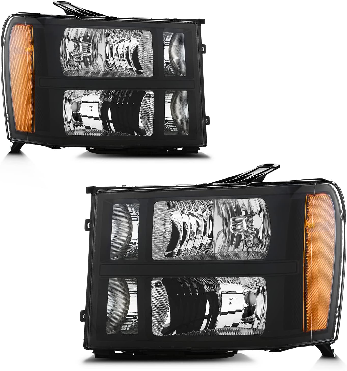 Headlights for 2007-2013 GMC Sierra 1500, LED Headlight Assembly for 07-14 Sierra 2500HD 3500HD - Black Housing Amber Reflector