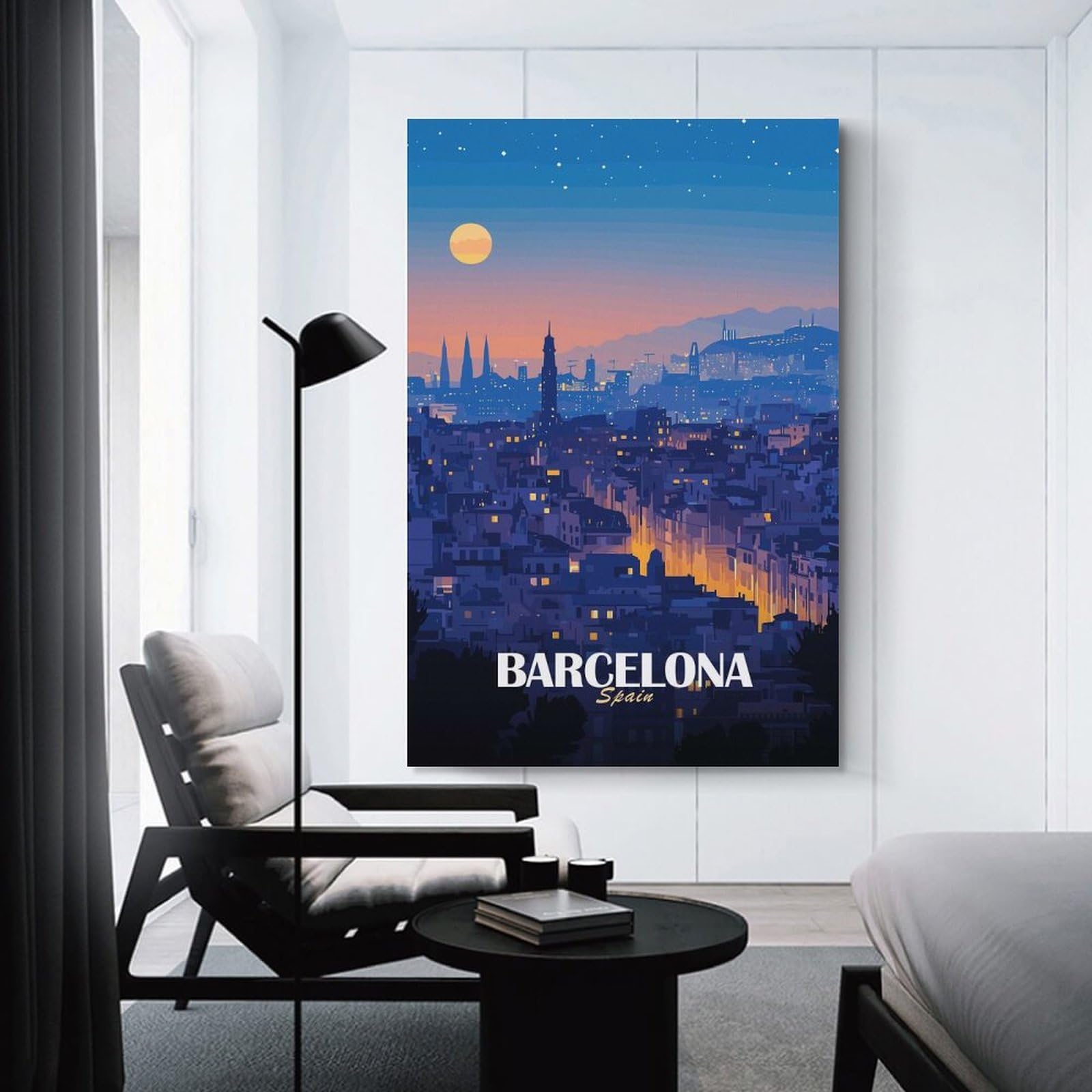 Junmoney Barcelona, Spain at Night Room Decor Wall Art 20x30inch(50x75cm), for Entrance Spaces, Stair Walls Or Halls, A Neat Decor Update for Hallways