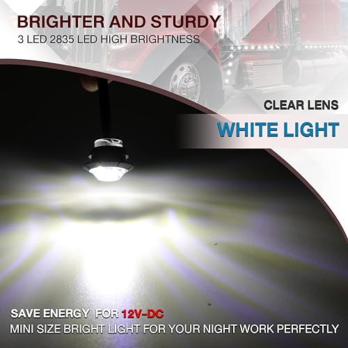 Miniatura 5 de TMH 100 luces indicadoras laterales redondas de 34 pulgadas de 34 pulgadas, 3 LED, 12 V CC (blanco (100 unidades)