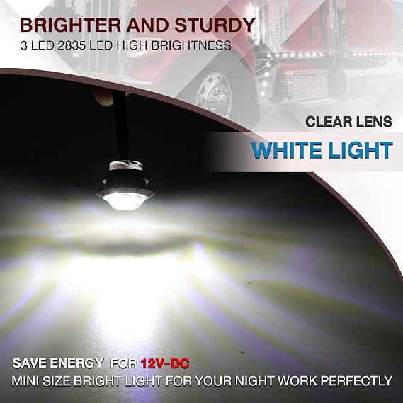 TMH 100 Pcs 3/4 Inch Round 3 LED Side Marker Indicator Lights 12V DC (White (100 PCS))