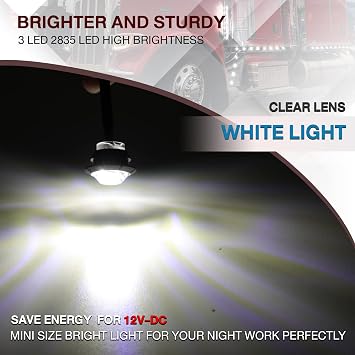 TMH 100 Pcs 3/4 Inch Round 3 LED Side Marker Indicator Lights 12V DC (White (100 PCS))