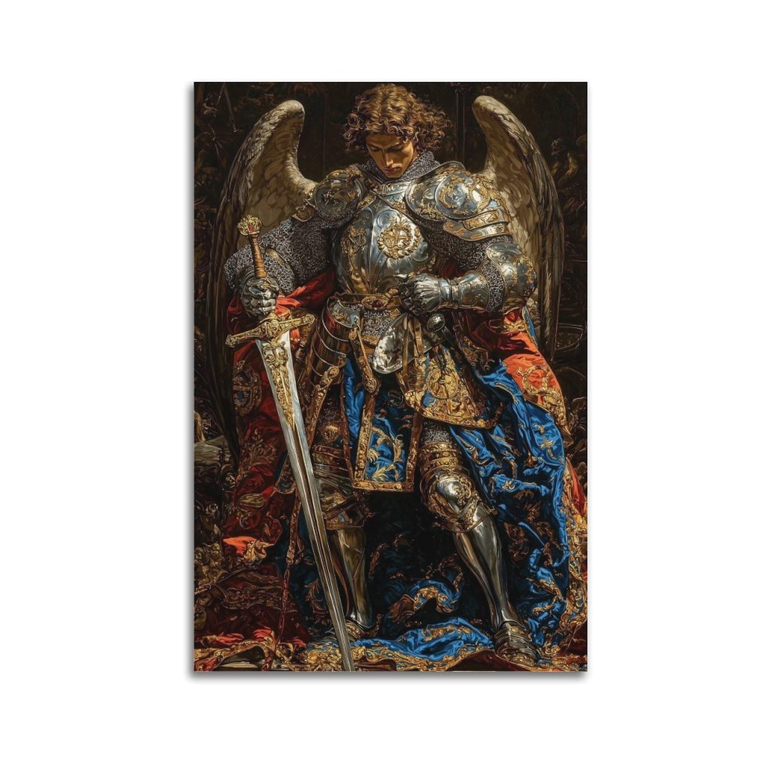 XKUGA Catholic Poster Religious Knight Saint Archangel Michael Modern Decorative Canvas Prints - Ideal Wall Art for Family, Man Cave, Game Room, Boys & Girls Bedroom 24x36inch(60x90cm)
