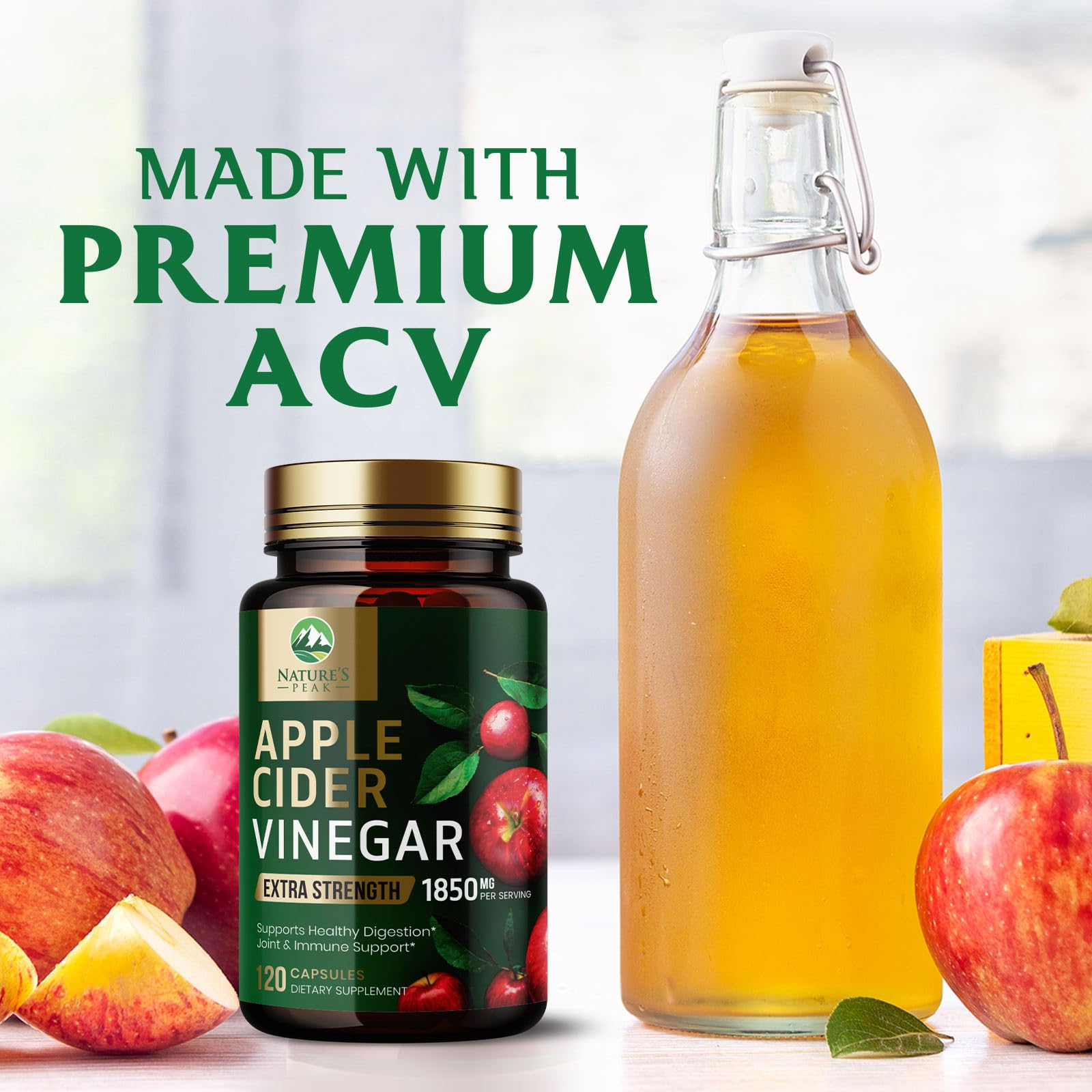 Apple Cider Vinegar 1877mg Per Serving - Vitamin D3, Zinc & Best ACV Supplement Pills Supporting Gut Health for Better Digestion & Immune System Support, Sourced from The Mother - 120 Capsules — Amazon image 3