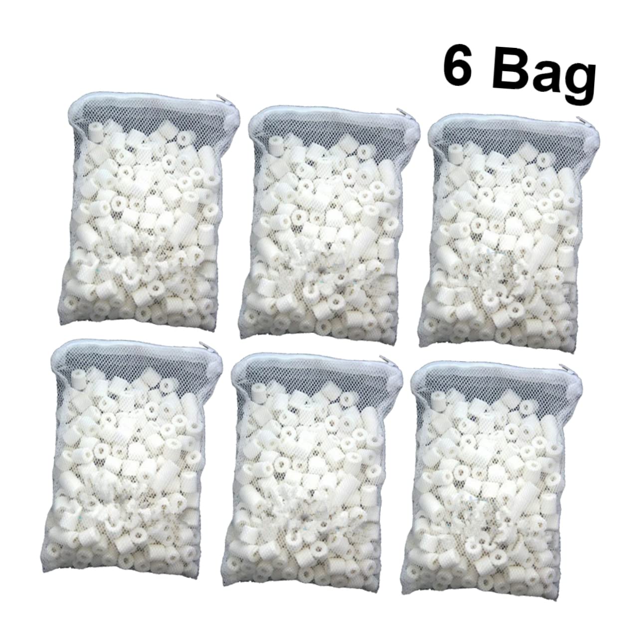 Anillos Biológicos de Cerámica Porosa para Filtro de Acuario, Paquete de 6 Unidades con Bolsa de Malla, Ideales para Depósitos de Agua y Salada