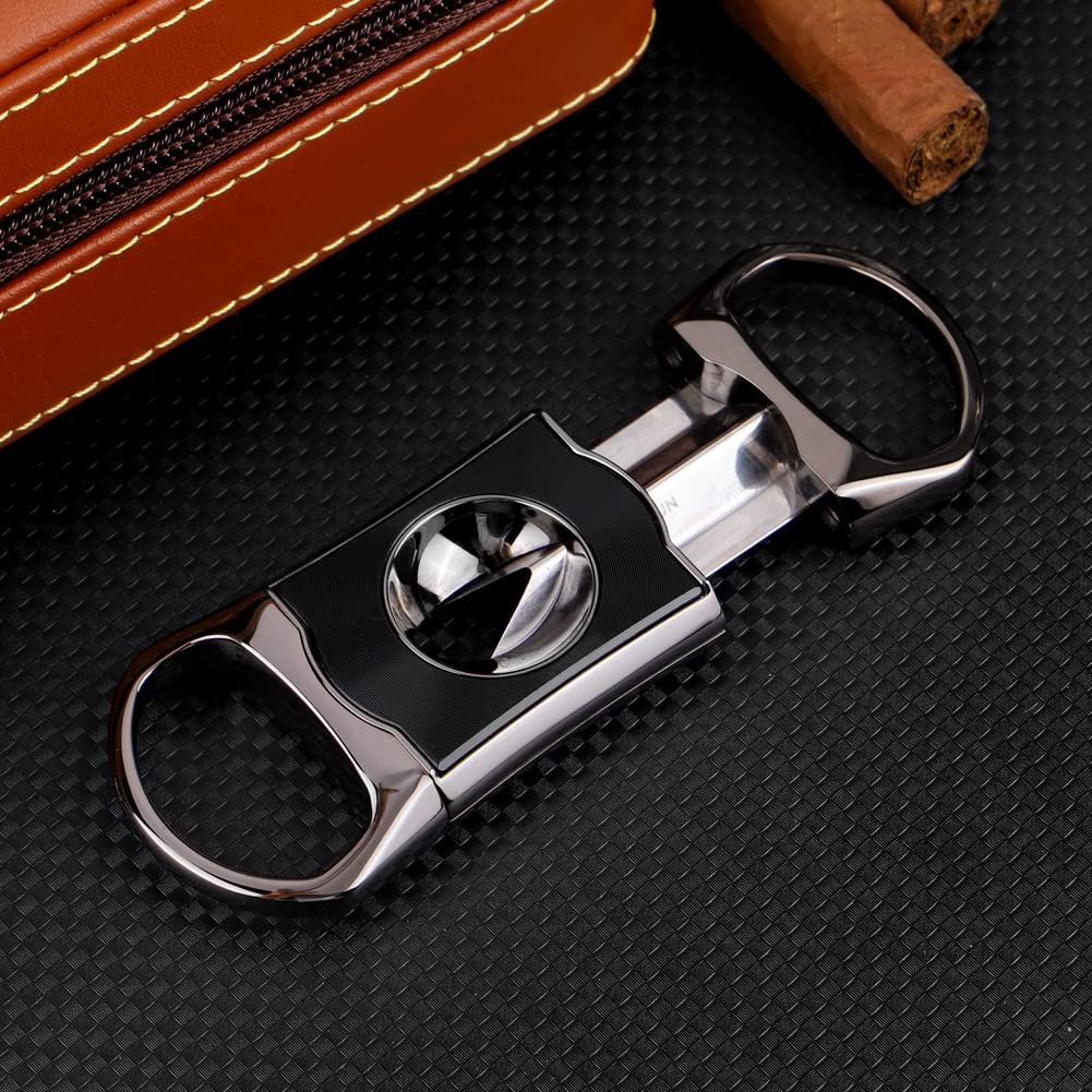 KEENSUN Zinc Alloy V-Cut Cigar Cutter (60 Ring Gauge),Gun Metal Color and Black Fine Grain Finish Shell - Image 4