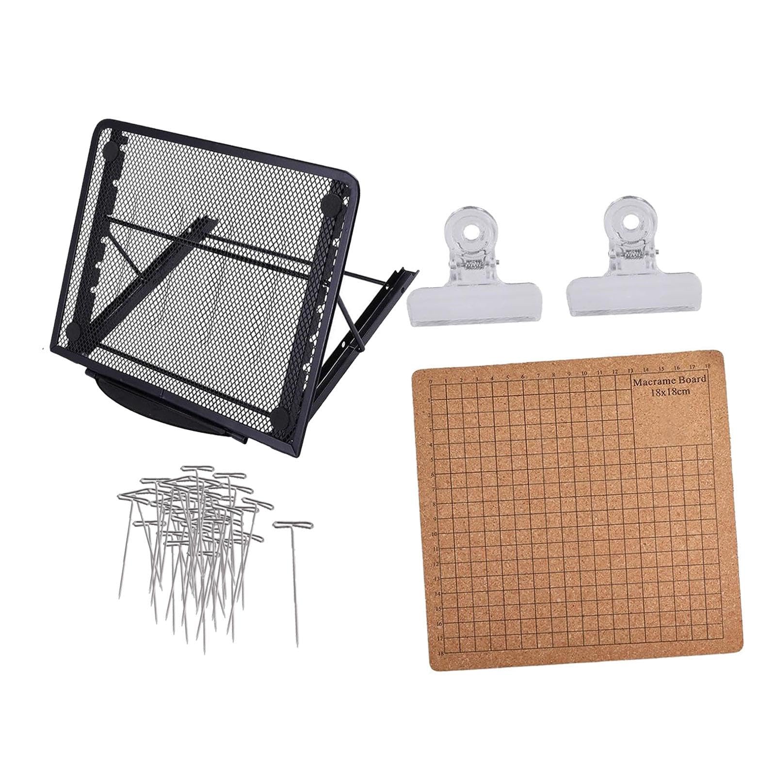 Ensemble de Planche à Macramé avec Support, Grilles Double Face, Accessoires Décoratifs et épingles en T Réutilisables, Support Noir