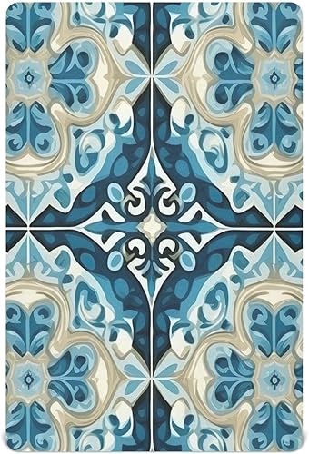 Kigai Sábanas de cuna con diseño de azulejos azules, sábanas ajustables elásticas para cuna para niños y niñas, sábana unisex acogedora para cuna de