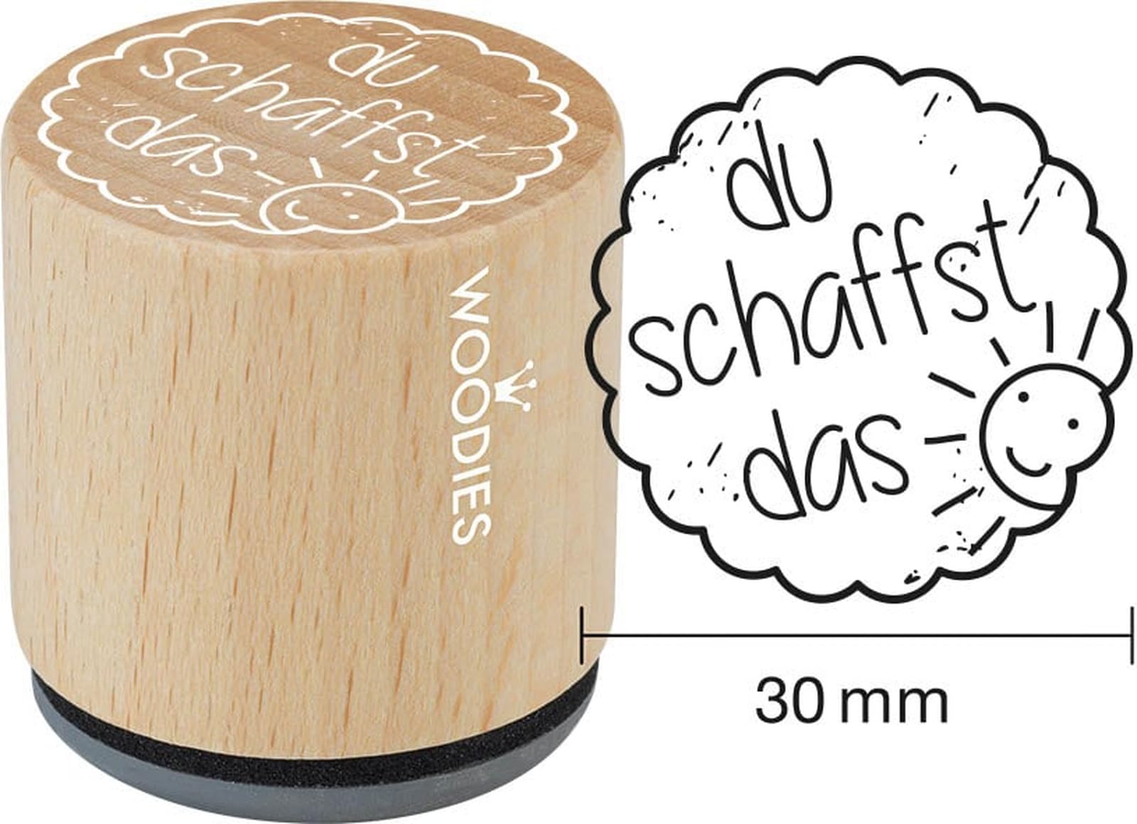 COLOP Woodies set di timbri in legno "Motivation" con 12 motivi, timbro di riconoscimento e motivazione in legno di faggio, Ø 29 mm, incl. 2 tamponi d'inchiostro, rosso e verde, 50 x 90 mm