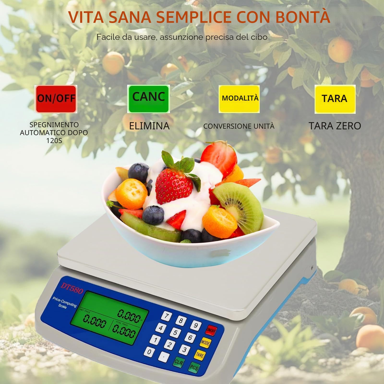 Bilancia Digitale 30kg / 1g, Bilancia Multifunzionale per la Cottura Della Frutta,Bilancia da Cucina, Precisione Elettronica con Display lcd e Funzione Tara Kitchen Scales