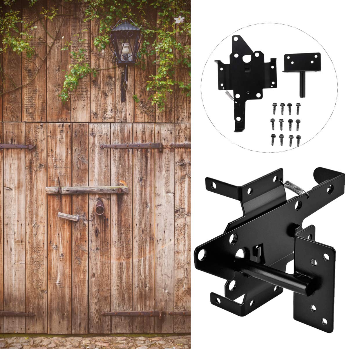 Loquet Autobloquant de Portail en Fer Noir, Verrouillage Automatique