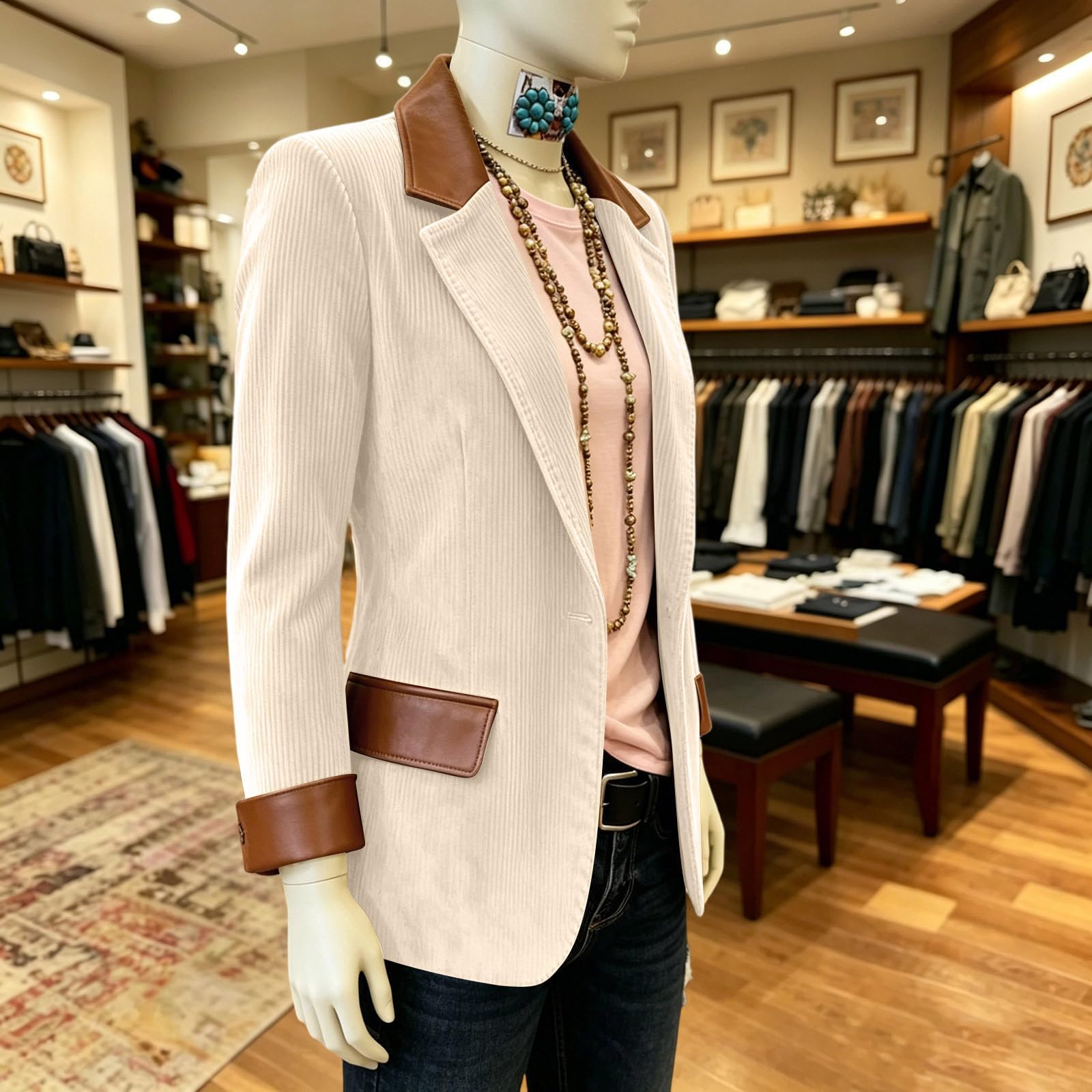 Générique Blazer Femme en daim Manches Longues Un Bouton Col Châle Revers Veste de Costume Chic Élégant Bureau Fête