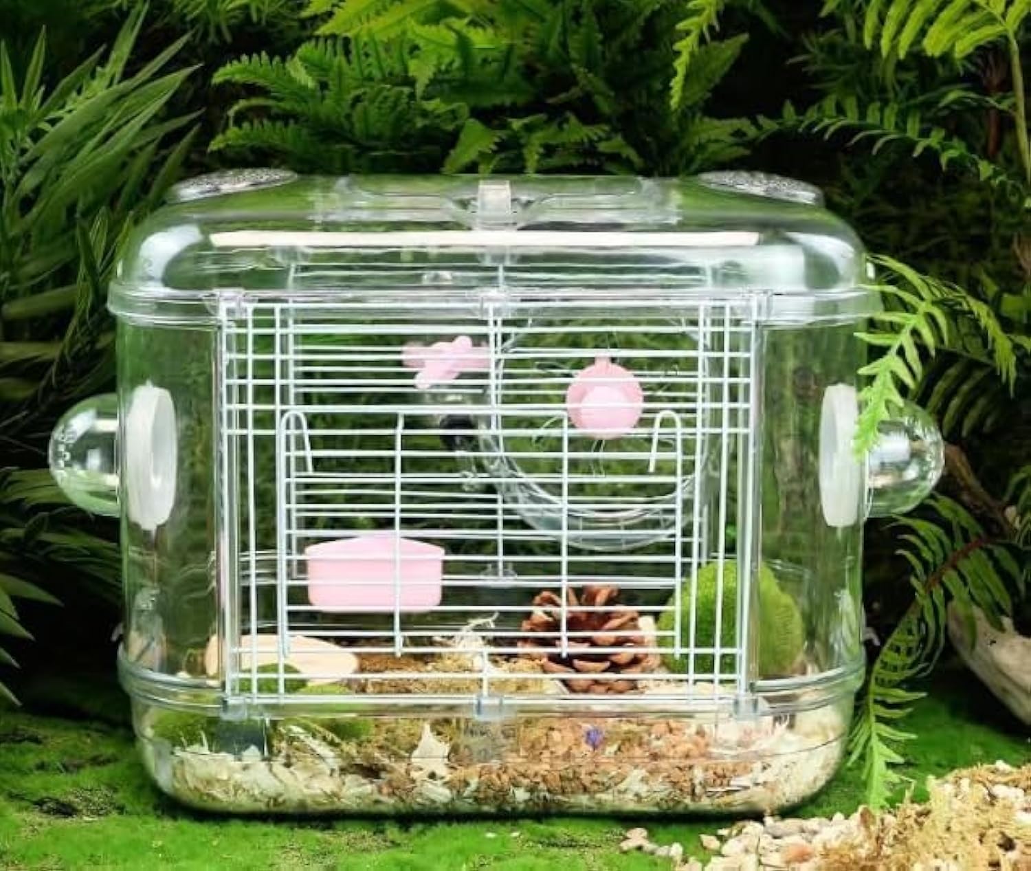 ANTOLE Portable Hamster Cage,Transparent Compact Hamster Cage with Exercise Wheel,Water Bottle,Food Dish,Small Animal Habitat for Small Siberian Hamster,Gerbils