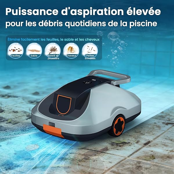 Robot Piscine sans Fil, Robot aspirateur piscine sans fil, 200Min d’Autonomie, Retour Automatique, Filtration Ultra-Fine, Navigation Intelligente, Compact et Portable pour Piscines Hors Sol 232 m² - 2