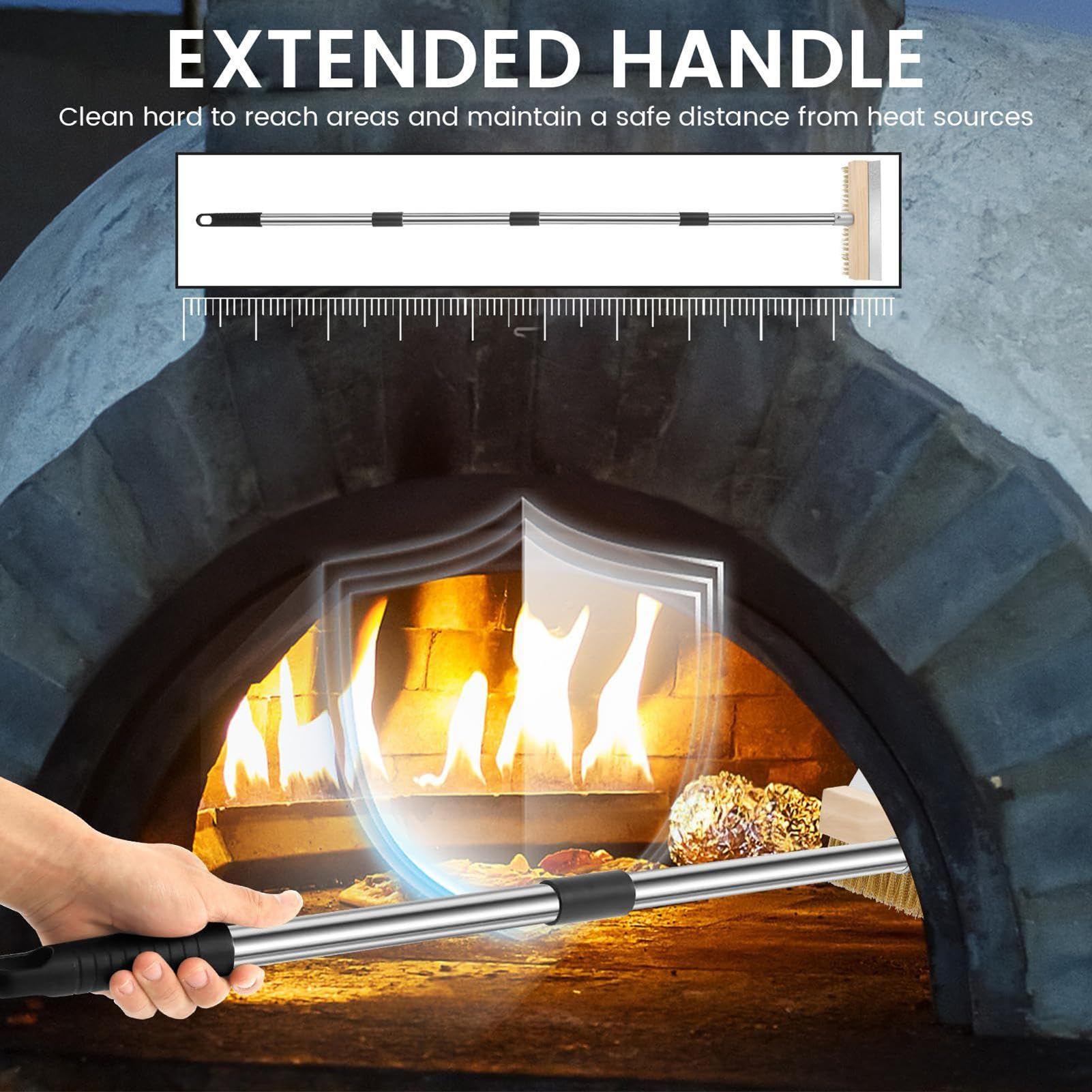 Cepillo Limpiador para Horno Rascador Limpiador Accesorio Suministro De | Cepillo Para Parrilla Horno Pizza 149 Cm para Casa Cocina Restaurante Barbacoa