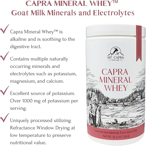 Miniatura 10 de MT. CAPRA SINCE 1928 Capra Mineral Whey  Un suplemento mineralelectrolito biodisponible de suero de leche de cabra, rico en potasio, 12.7 onzas en