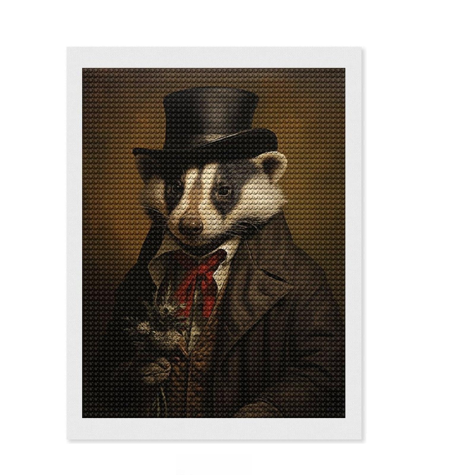 Junmoney Sophisticated Badger Diamond Painting Set 12"x16", with Tool Kit, Office Decor, Creative Hobby, Fun Craft Activity, Winter Craft