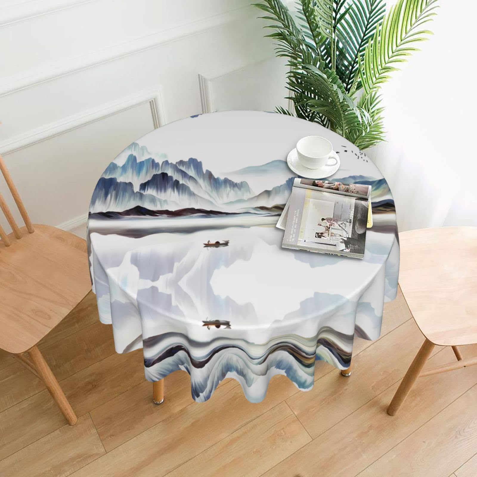 WHJSHOP landscape painting Prints Round Table Throw 60 Inch – Waterproof Table Cover for Dining, Coffee Tables, Parties & More - Soft, Wrinkle-Resistant Table Layer