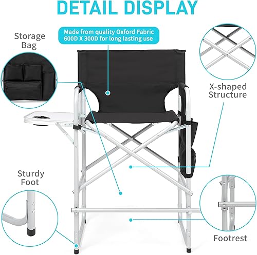 Miniatura 6 de Outvita Silla de Director de 26" de Altura con Asiento Plegable con Mesa Lateral y Bolsa de Almacenamiento, Soporte para 300 Libras, Silla Portátil