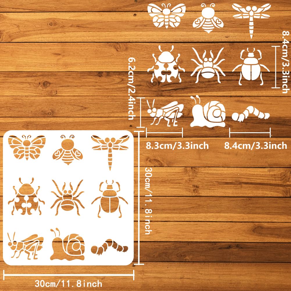 FINGERINSPIRE Cartoon Tiere Schablone Zum Malen 30x30 cm Ausgehöhlter Schmetterling Biene Libelle Marienkäfer Zeichenvorlage Große Spinne Skarabäus Grille Schnecke Raupen Schablone Für Kunsthandwerk