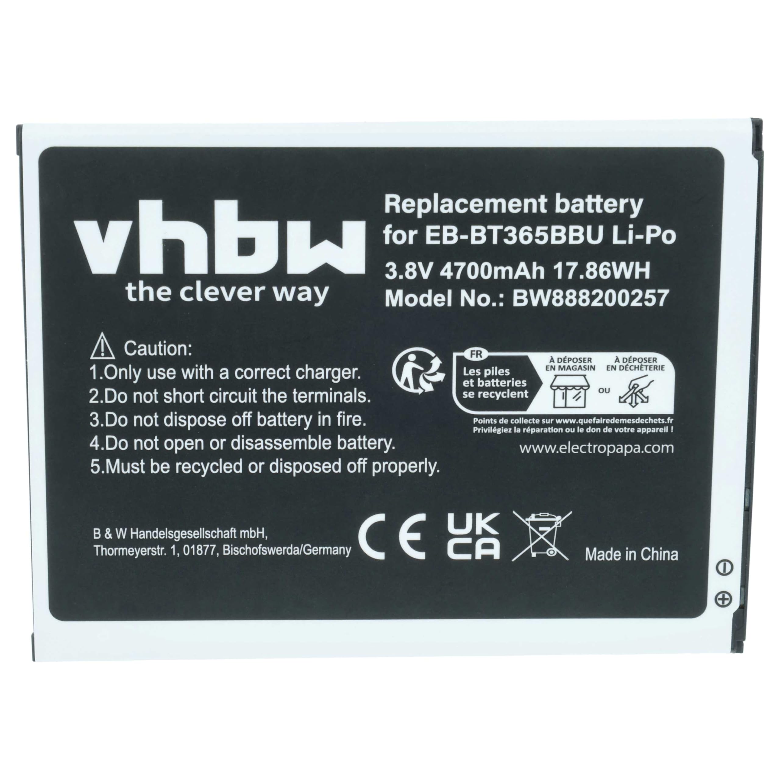 vhbw 1x batería reemplaza Samsung EB-BT365BBU, EB-BT365BBC, EB-BT365BBE, EB-BT365BBUBUS, GH43-04317A para Tablet, Pad (4700 mAh, 3,8 V, Li-Poli)