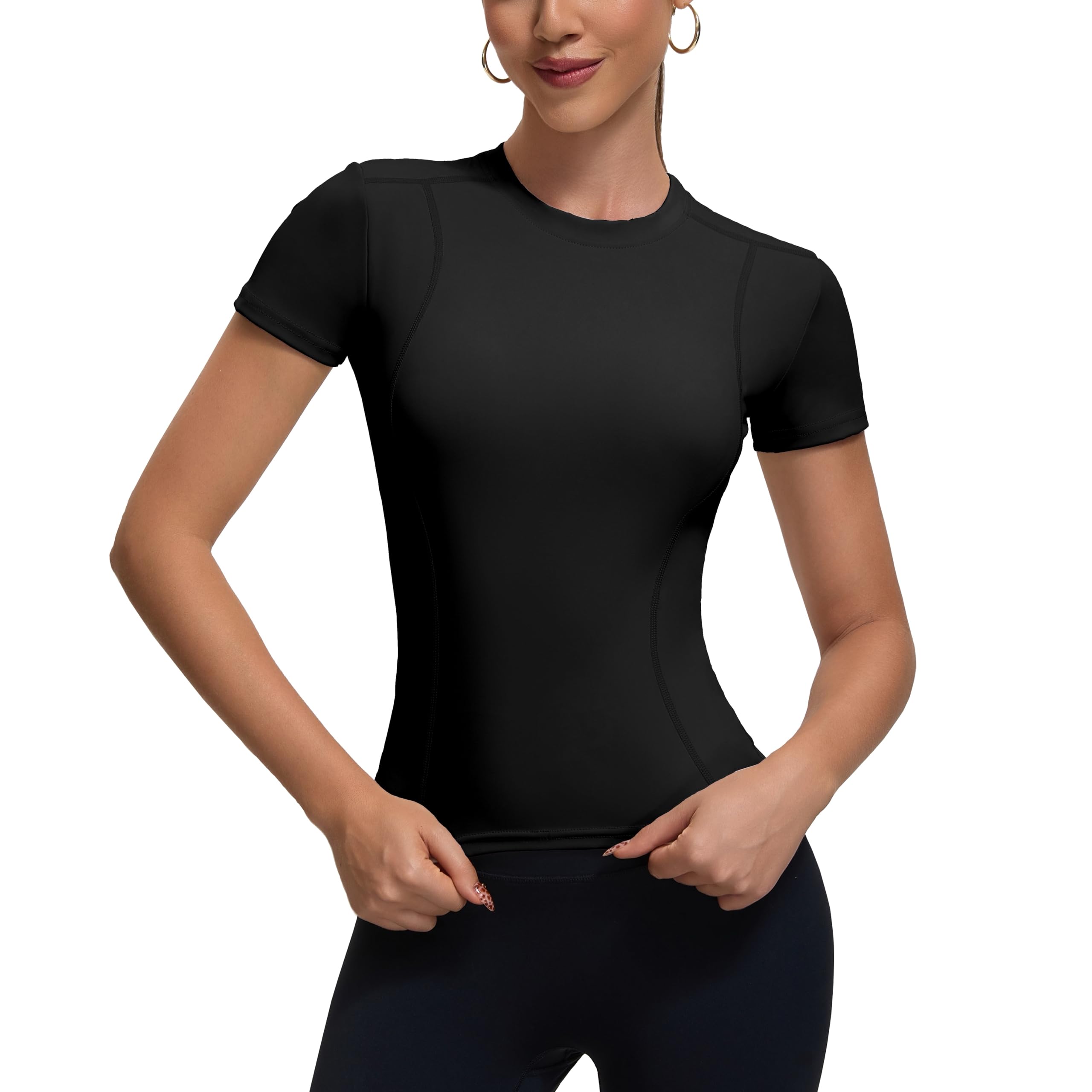 Womens Workout Compression Shirts,Athletic Dry Fit Yoga Gym Pilates Shapewear Tops,Cute Crop Y2K Short Sleeve Clothes-image-45