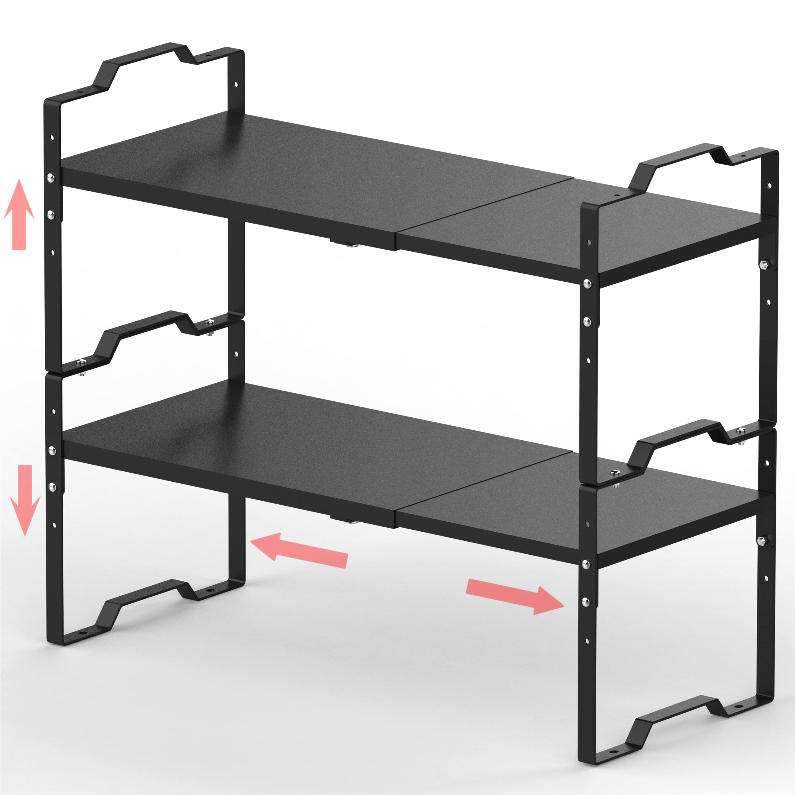Jojocross Erweiterbares Regal für Schrank, Organizer, stapelbares Gewürzregal in Küche und Bad, Arbeitsplatte, Schrank, Organisation, Speisekammer, Aufbewahrung (mittel/2 Packungen/Schwarz)
