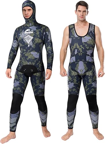 Owntop Traje de neopreno para hombre de pesca submarina de camuflaje de 0.118in, traje de buceo de dos piezas con capucha de camuflaje