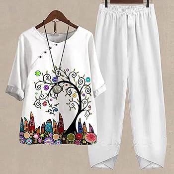 Tuta Donna In Lino Estivo - Completo 2 Pezzi Con Top E Pantaloni, Moda Comfort