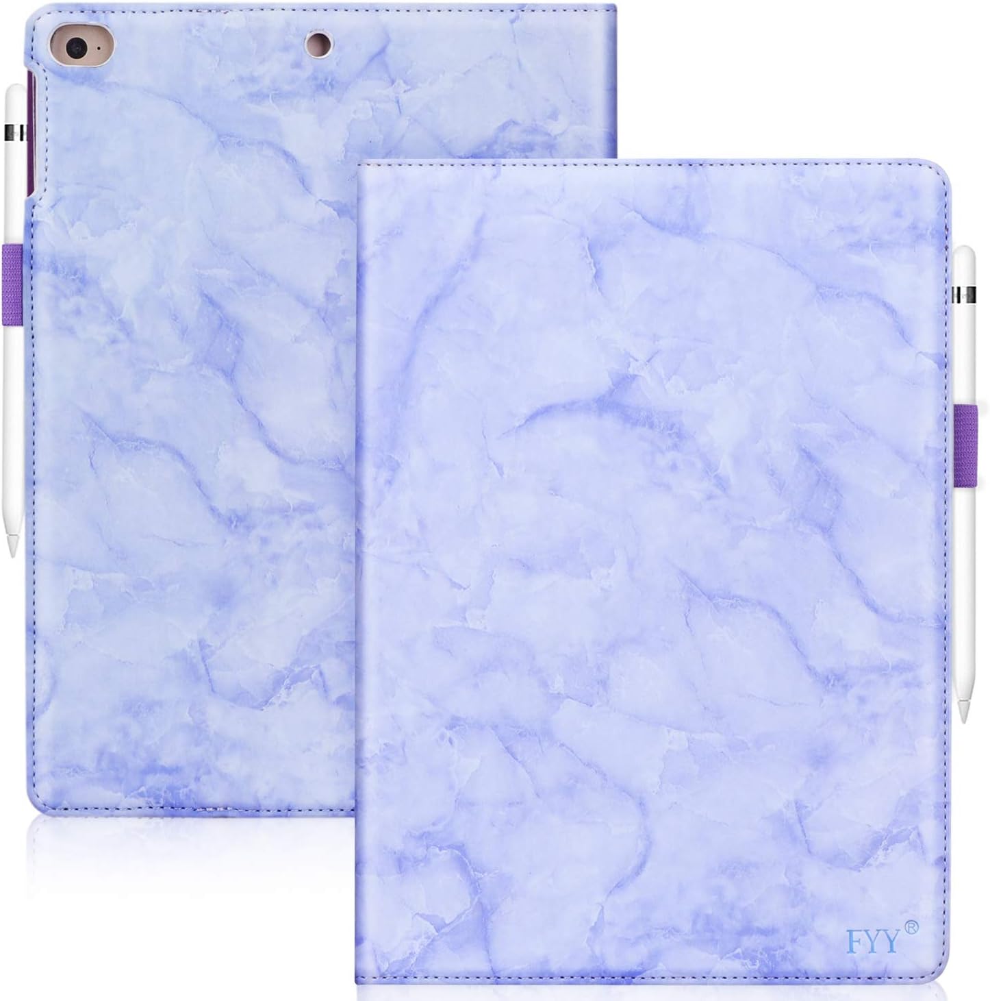 FYY Leather Case with Apple Pencil Holder for iPad Air 1/2, iPad 9.7 2017/2018 - Folio Stand Protective Case Smart Cover with Hand Strap Card Slots for Apple iPad Air 1/2 /iPad 9.7 2017/2018 Lavenda