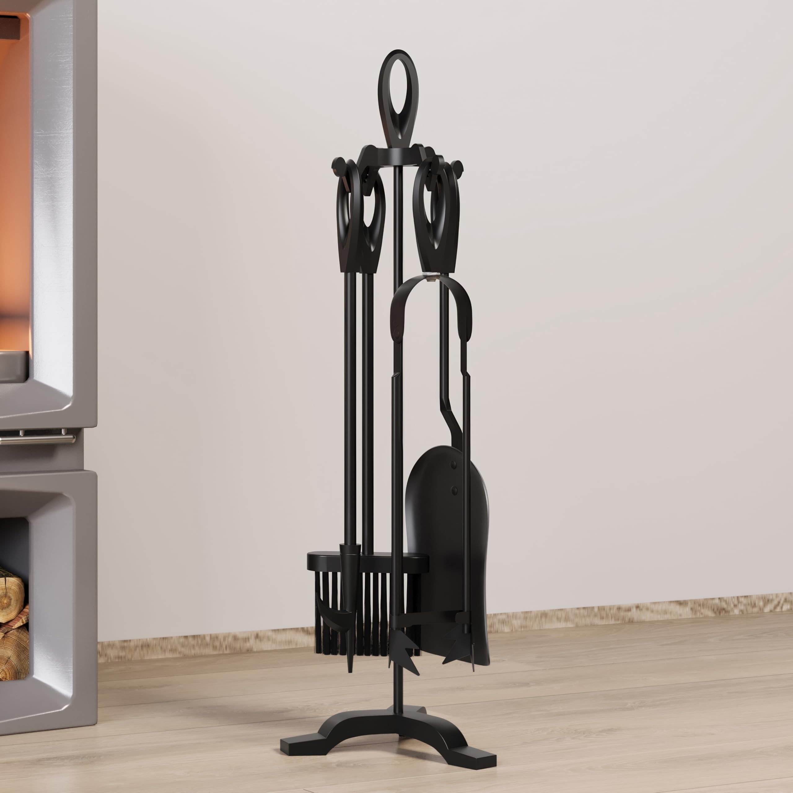 Kingson Kaminbesteck aus Gusseisen, 5-teilig, 19,5 x 17 x 61 cm, langlebiges Kaminwerkzeug-Set