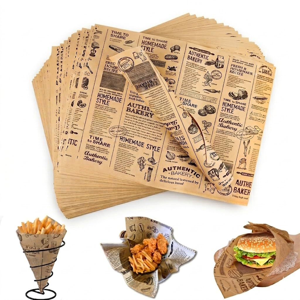 Papel de envoltura de alimentos 38x28cm para sándwich, pan, hamburguesas y patatas fritas