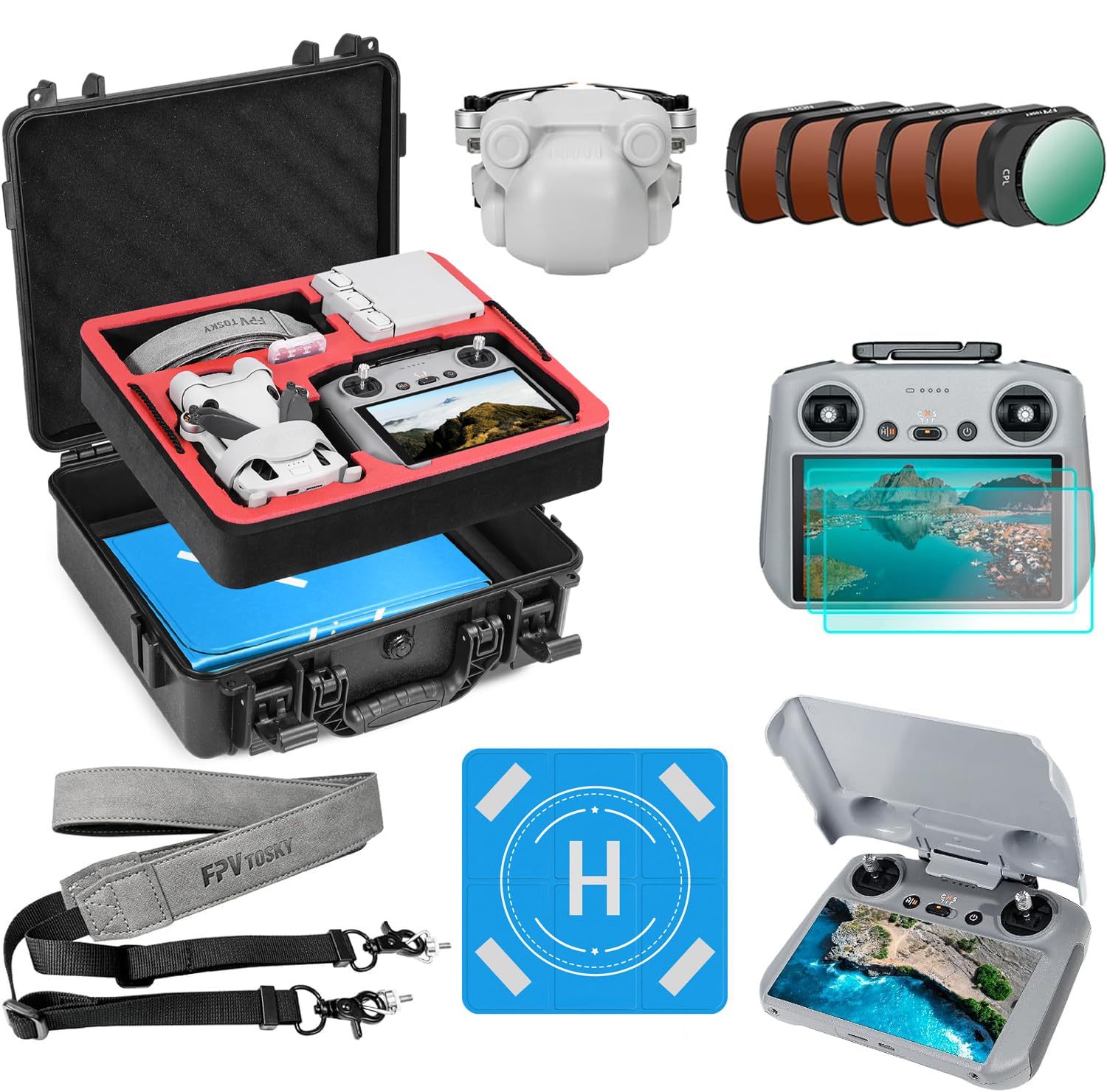 FPVtosky Mini 4 Pro Bundle 7-in-1 Accessories Kit, Dual Layer Mini 4 Pro Case, ND Filters Set, Landing Pad, Lanyard, Screen Protector, Sunshade Cover, Lens Protector for DJI Min 4 Pro Accessories