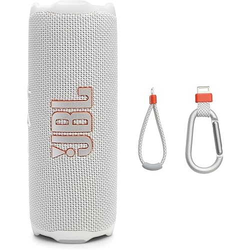 JBL Flip 7 - Portable Waterproof and Drop-Proof Speaker, Bold Pro Sound with AI Sound Boost, 16Hrs of Playtime, and PushLock System with Interchangeable Accessories (White) (Renewed)