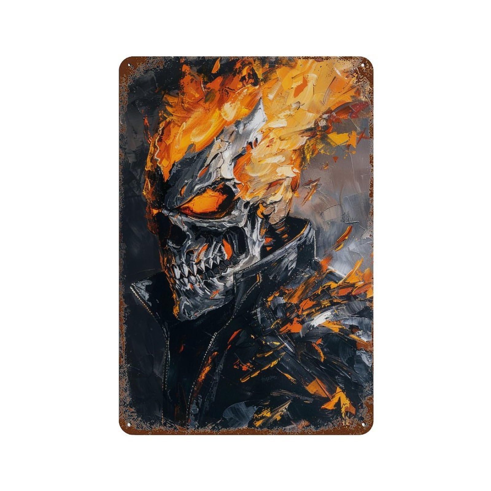 Flaming Skull Artwork Retro Metal Sign 11.8"x7.9", Novelty Wall Decor for Garage, Pub Or Kitchen