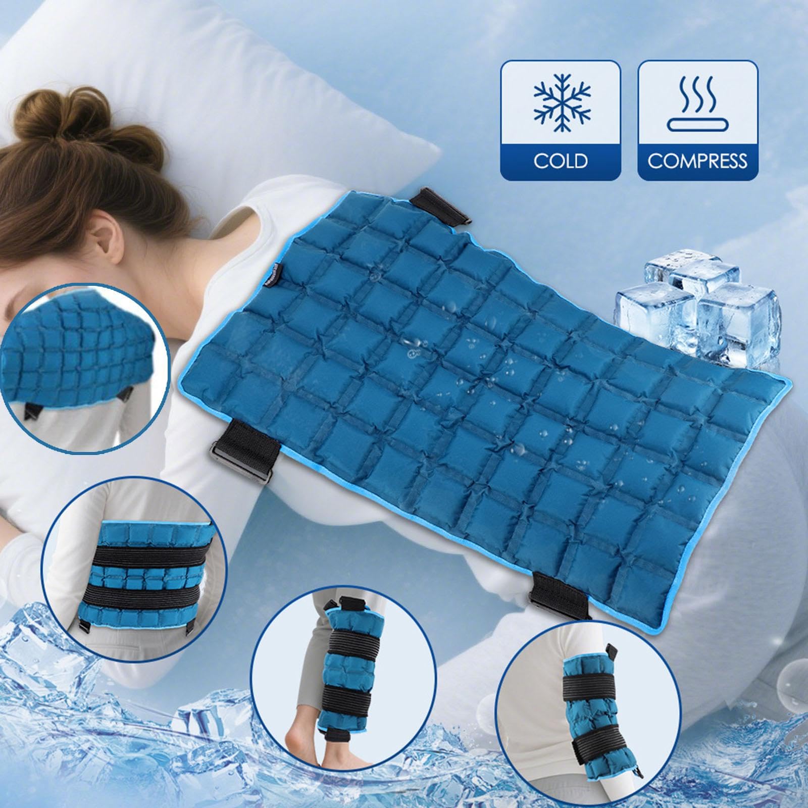 perfk Bolsa de hielo portátil multiusos reutilizable con correas para compresas frías y calientes, ideales para, ejercitar tobillos, espalda y